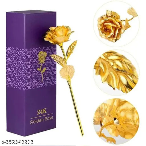Artificial Golden 24K Gold Plated Rose Flower with Love Stand in Gift Box with Carry Bag Gift Idea for Your Wife, Girlfriend Husbands