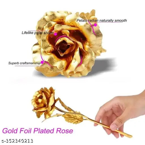 Artificial Golden 24K Gold Plated Rose Flower with Love Stand in Gift Box with Carry Bag Gift Idea for Your Wife, Girlfriend Husbands