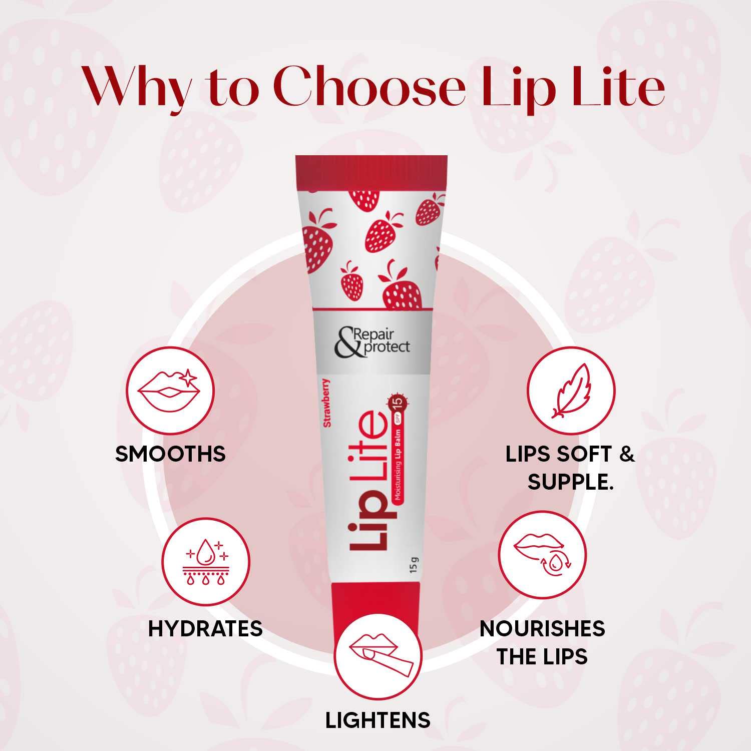 Lip Lite Strawberry Moisturising Lip Balm 15g (Pack of 5)