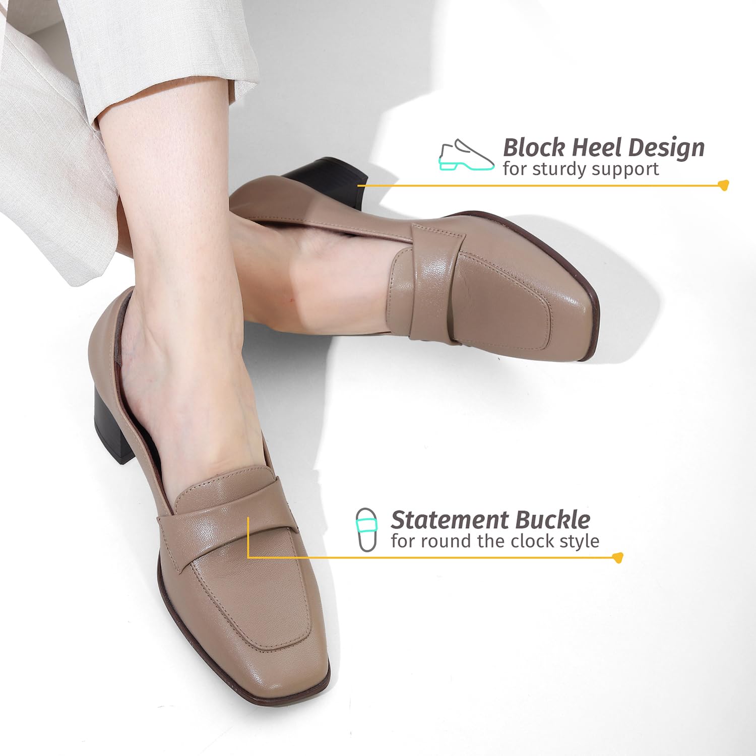 YOHO Bliss Heel 001 Slip-on Loafers for Women | Comfortable & Stylish Block Heeled | Fashion Moccasins with Footpharma Footbed | Perfect for Casual, Formal Shoe