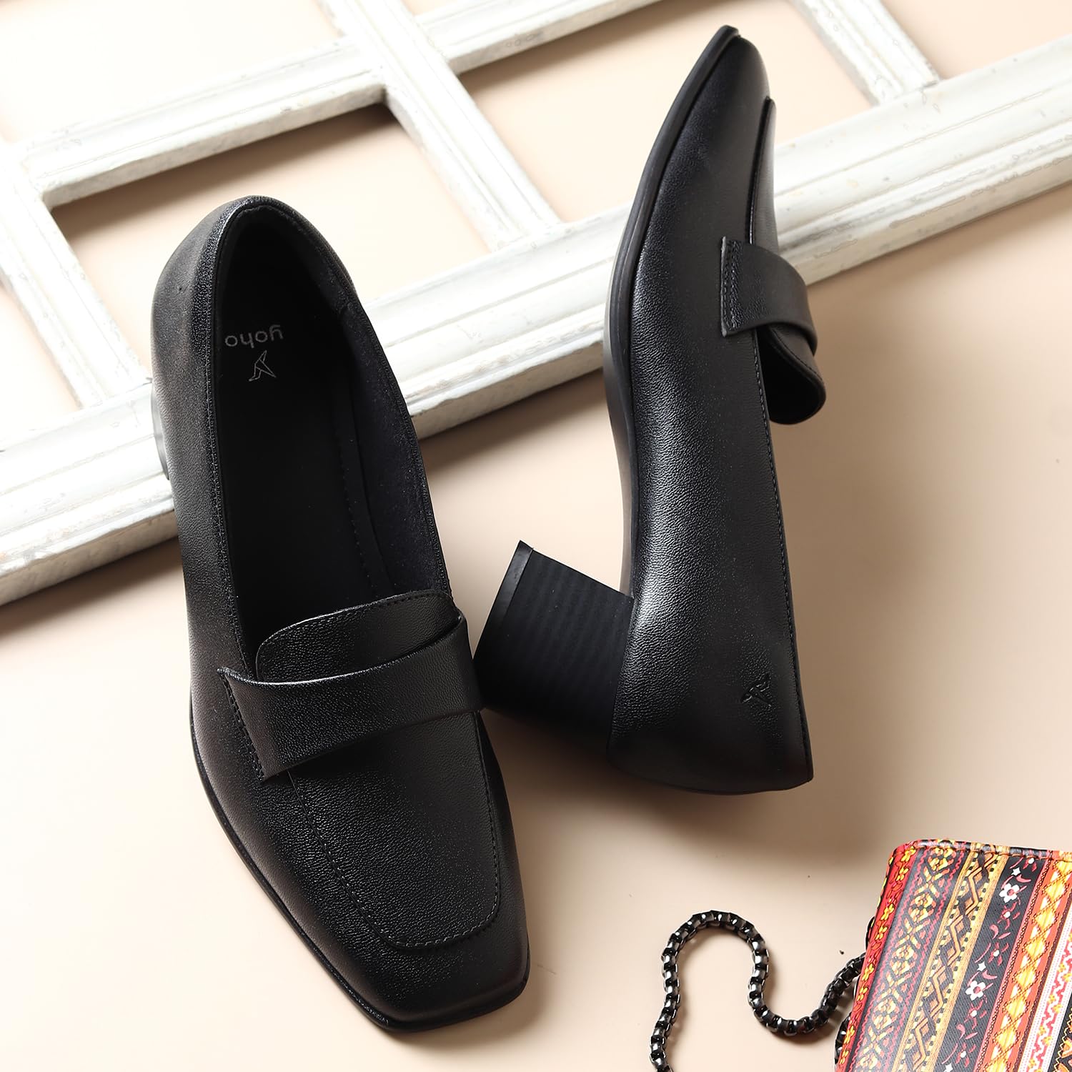 YOHO Bliss Heel 001 Slip-on Loafers for Women | Comfortable & Stylish Block Heeled | Fashion Moccasins with Footpharma Footbed | Perfect for Casual, Formal Shoe
