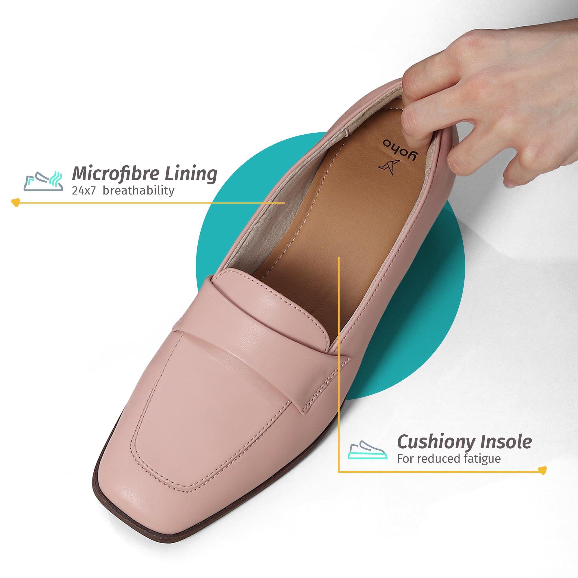 YOHO Bliss Heel 001 Slip-on Loafers for Women | Comfortable & Stylish Block Heeled | Fashion Moccasins with Footpharma Footbed | Perfect for Casual, Formal Shoe