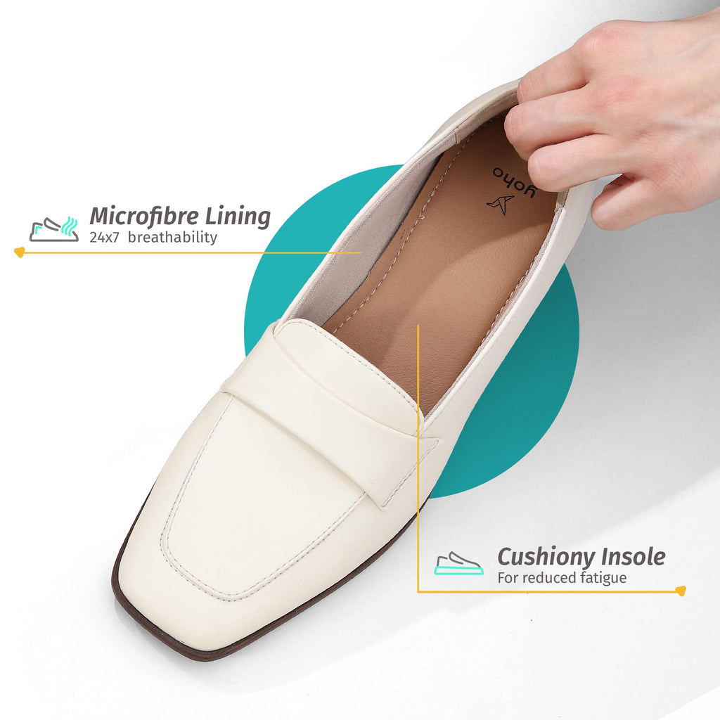 YOHO Bliss Heel 001 Slip-on Loafers for Women | Comfortable & Stylish Block Heeled | Fashion Moccasins with Footpharma Footbed | Perfect for Casual, Formal Shoe