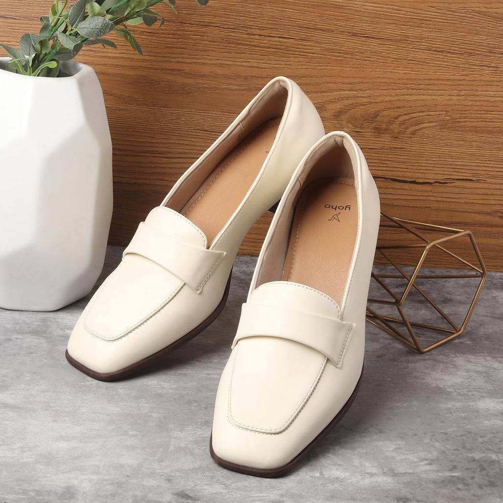 YOHO Bliss Heel 001 Slip-on Loafers for Women | Comfortable & Stylish Block Heeled | Fashion Moccasins with Footpharma Footbed | Perfect for Casual, Formal Shoe