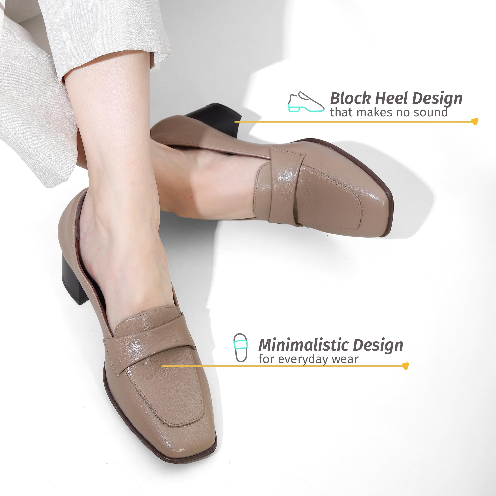 YOHO Bliss Heel 001 Slip-on Loafers for Women | Comfortable & Stylish Block Heeled | Fashion Moccasins with Footpharma Footbed | Perfect for Casual, Formal Shoe