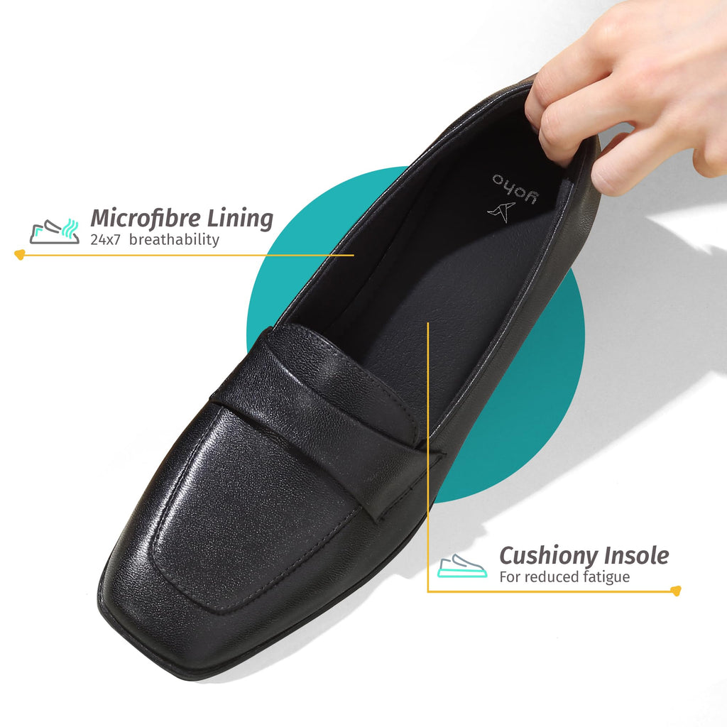 YOHO Bliss Heel 001 Slip-on Loafers for Women | Comfortable & Stylish Block Heeled | Fashion Moccasins with Footpharma Footbed | Perfect for Casual, Formal Shoe
