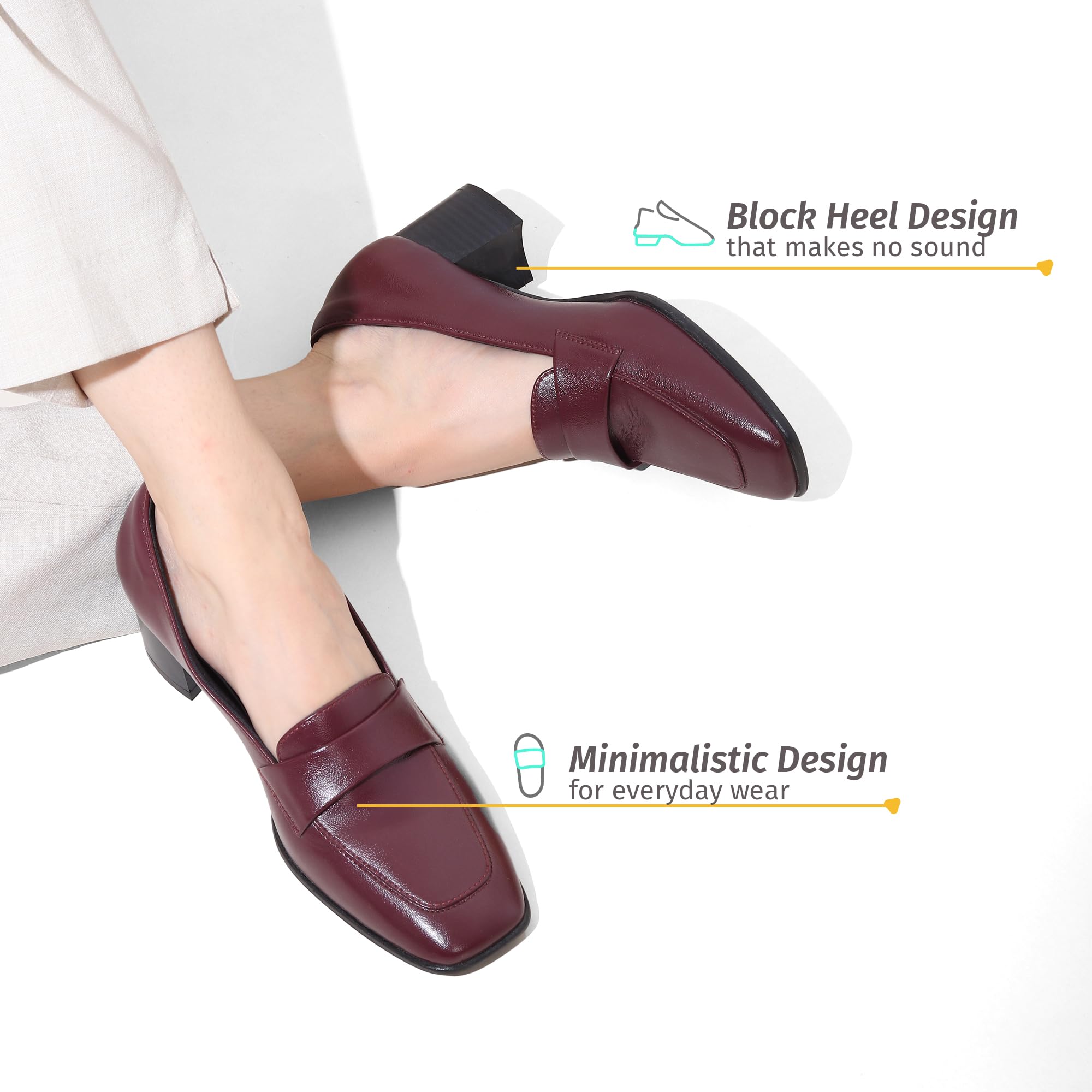YOHO Bliss Heel 001 Slip-on Loafers for Women | Comfortable & Stylish Block Heeled | Fashion Moccasins with Footpharma Footbed | Perfect for Casual, Formal Shoe