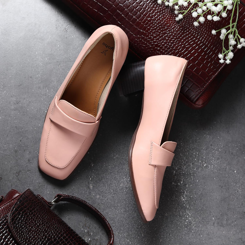 YOHO Bliss Heel 001 Slip-on Loafers for Women | Comfortable & Stylish Block Heeled | Fashion Moccasins with Footpharma Footbed | Perfect for Casual, Formal Shoe