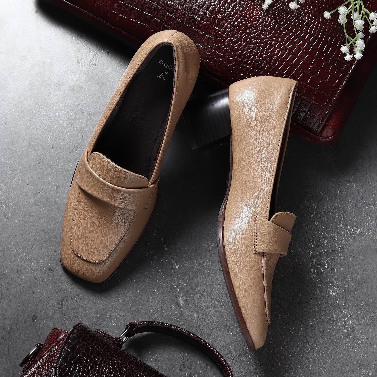 YOHO Bliss Heel 001 Slip-on Loafers for Women | Comfortable & Stylish Block Heeled | Fashion Moccasins with Footpharma Footbed | Perfect for Casual, Formal Shoe