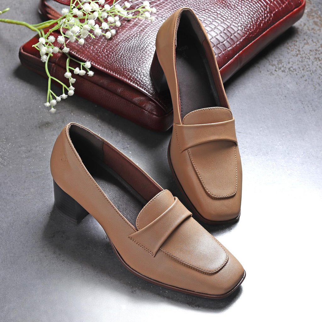 YOHO Bliss Heel 001 Slip-on Loafers for Women | Comfortable & Stylish Block Heeled | Fashion Moccasins with Footpharma Footbed | Perfect for Casual, Formal Shoe