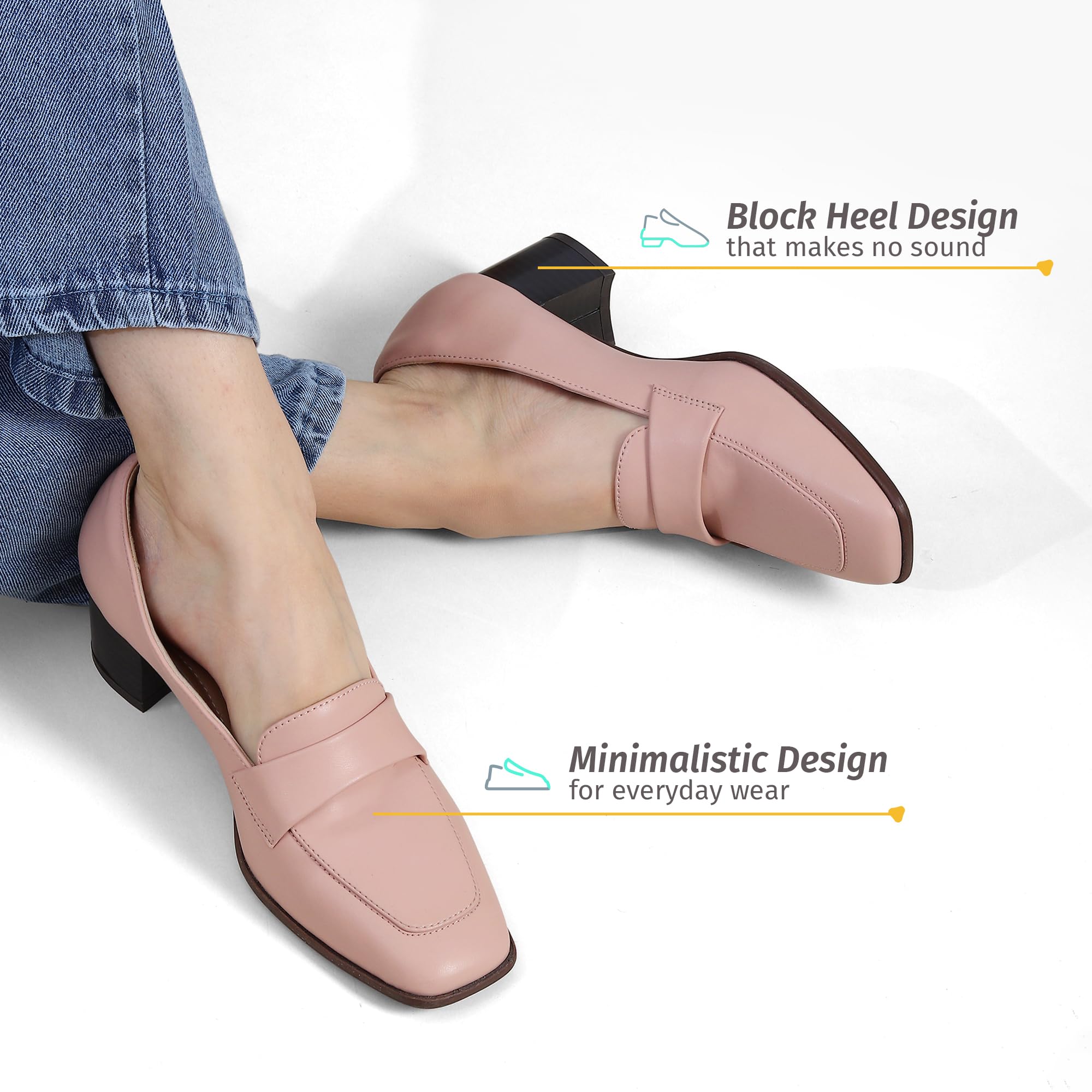 YOHO Bliss Heel 001 Slip-on Loafers for Women | Comfortable & Stylish Block Heeled | Fashion Moccasins with Footpharma Footbed | Perfect for Casual, Formal Shoe