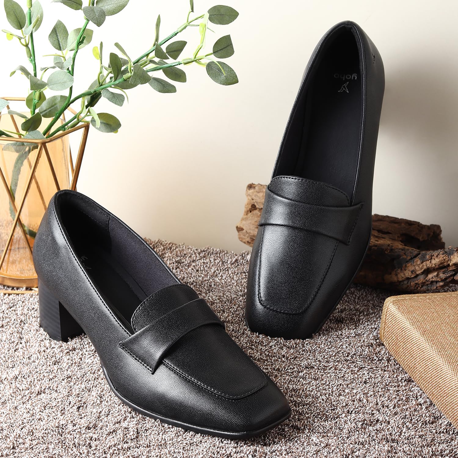 YOHO Bliss Heel 001 Slip-on Loafers for Women | Comfortable & Stylish Block Heeled | Fashion Moccasins with Footpharma Footbed | Perfect for Casual, Formal Shoe