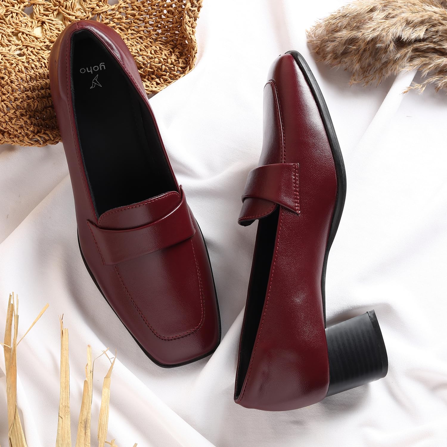 YOHO Bliss Heel 001 Slip-on Loafers for Women | Comfortable & Stylish Block Heeled | Fashion Moccasins with Footpharma Footbed | Perfect for Casual, Formal Shoe