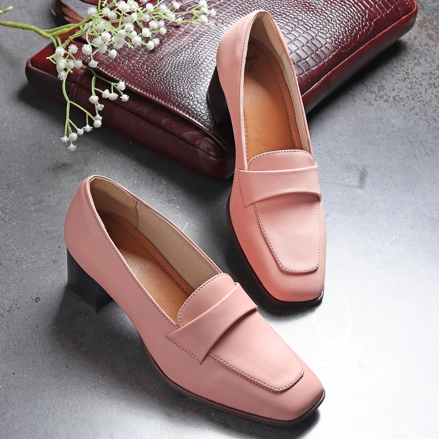 YOHO Bliss Heel 001 Slip-on Loafers for Women | Comfortable & Stylish Block Heeled | Fashion Moccasins with Footpharma Footbed | Perfect for Casual, Formal Shoe